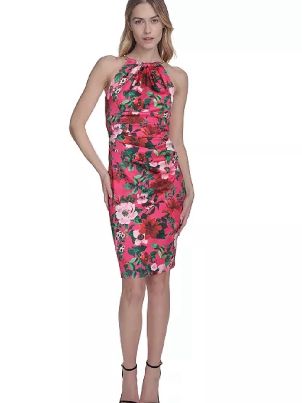 Macy's Pink Floral Halter Midi Dress
